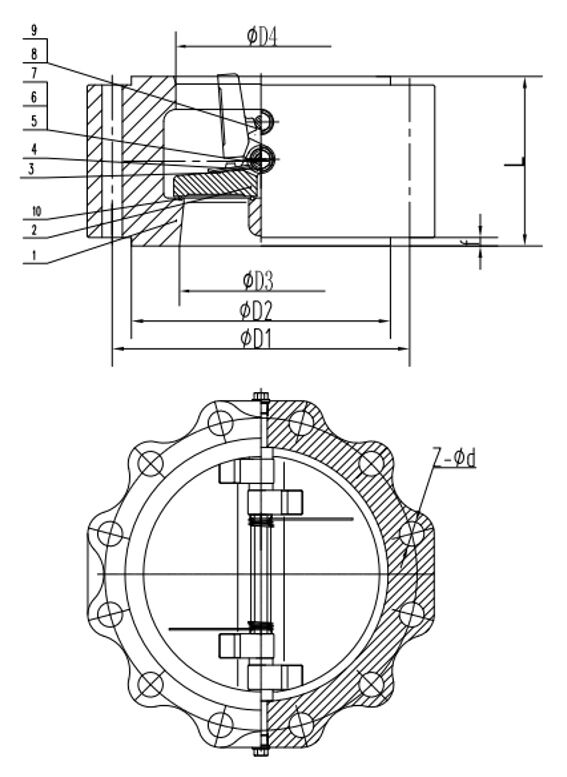 Double Door Wafer Check Valve Structural Diagram