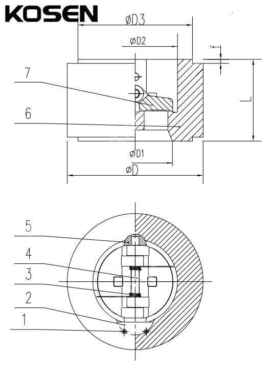 Dual Plate Wafer Type Check Valve Structural Diagram