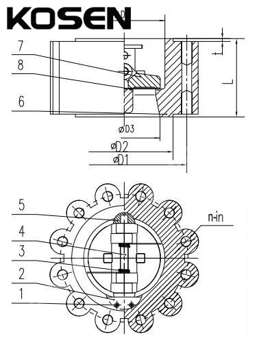 Lug Type Dual Plate Check Valve Structural Diagram