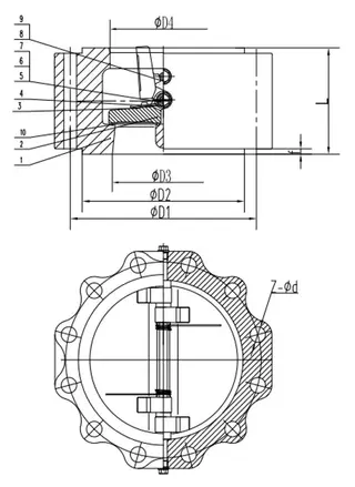 Lug Type Wafer Check Valve Structural Diagram