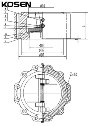 Double Door Lug Check Valve Structural Diagram