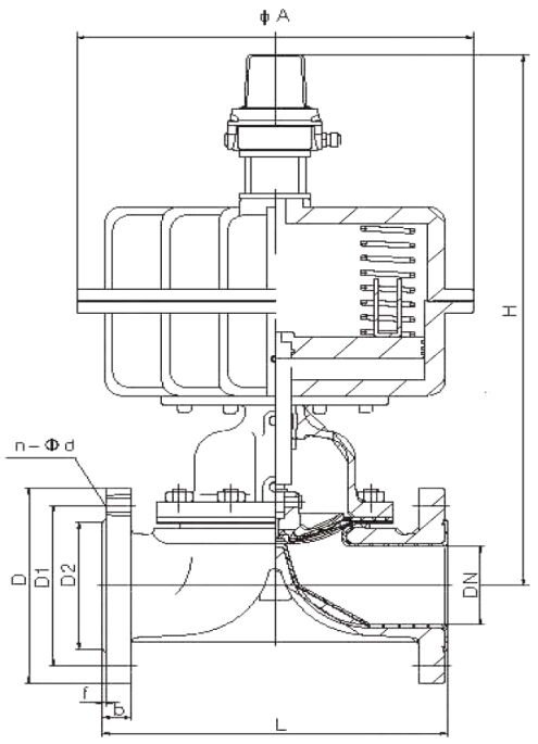 Pneumatic Rubber Lined Diaphragm Valve Structural Diagram