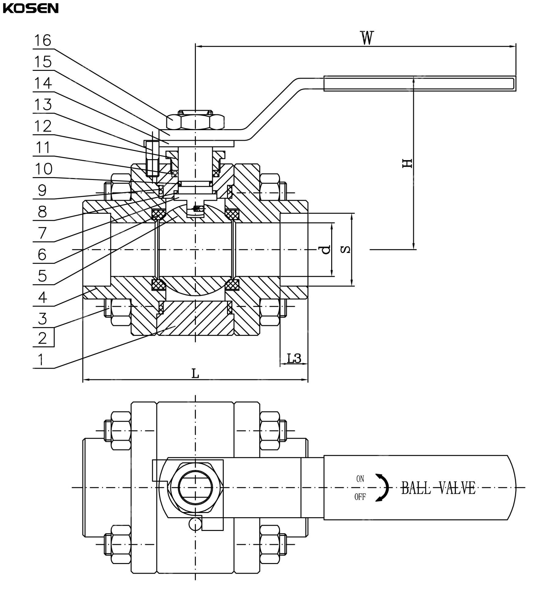 3PC Floating Ball Valve Structural Diagram