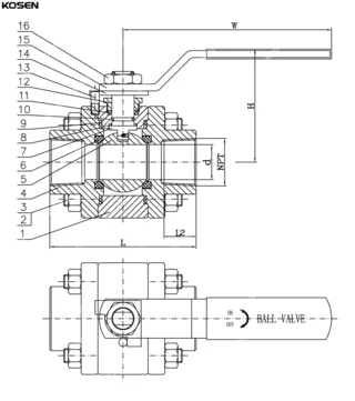 3-piece Forged Steel Ball Valve Structural Diagram