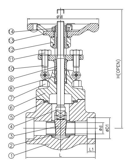 API 602 Forged Steel Gate Valve Structural Diagram