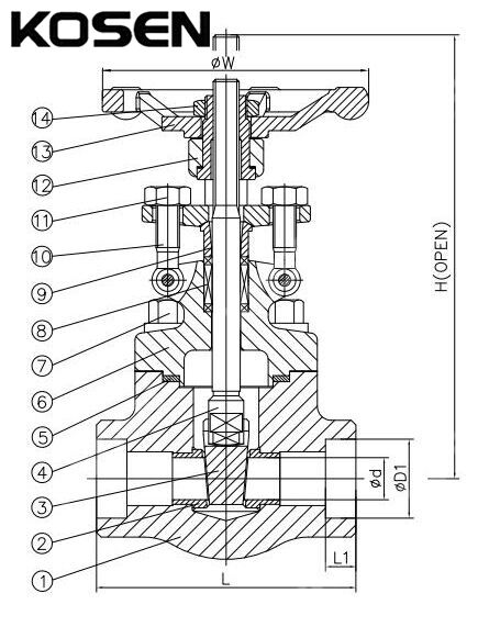 ASME B16.34 Forged Steel Gate Valve Structural Diagram