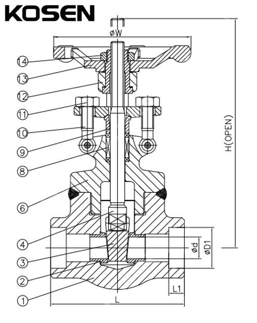 ASTM A105N Gate Valve Structural Diagram
