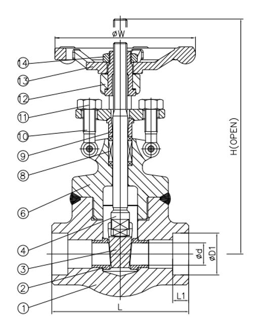 Welded Bonnet Gate Valve Structural Diagram