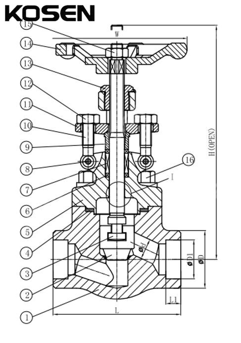 ASTM A182 F304 Globe Valve Structural Diagram