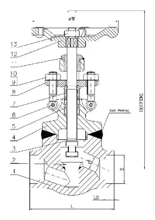 Welded Bonnet Globe Valve Structural Diagram