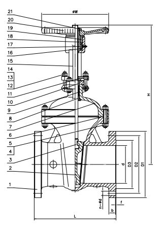 API 600 Rising Stem Gate Valve Structural Diagram