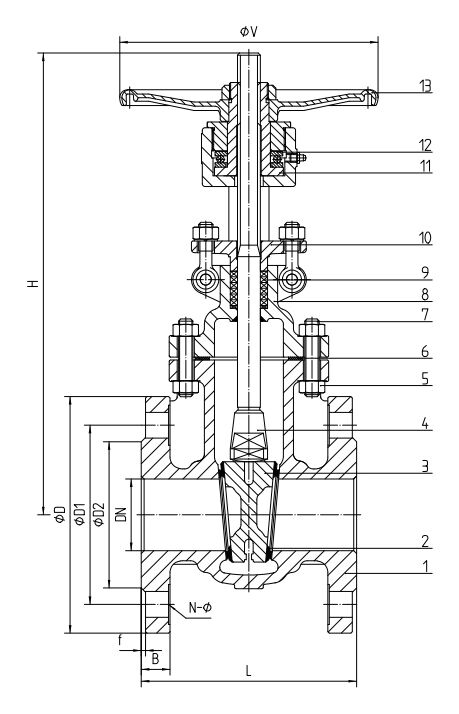 DIN 3352 F4 Wedge Gate Valve Structural Diagram