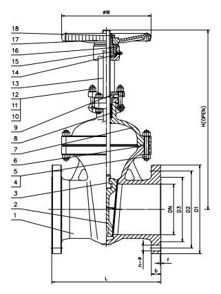 Flexible Wedge Gate Valve Structural Diagram