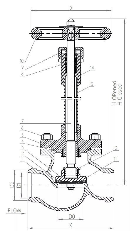 BS 1873 Cryogenic Globe Valve Structural Diagram