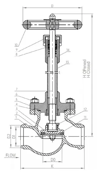 BS 1873 Cryogenic Globe Valve Structural Diagram