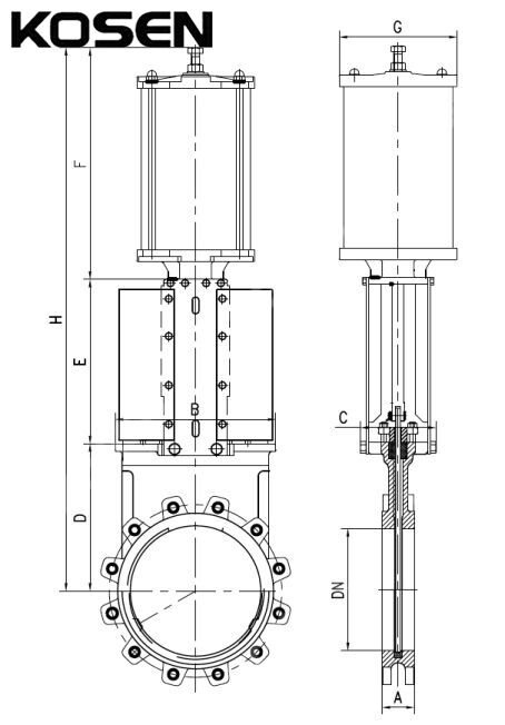 Bidirectional Pneumatic Knife Gate Valve Structural Diagram