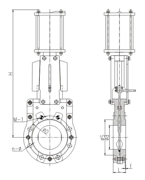 Pneumatic Bidirectional Knife Gate Valve Structural Diagram