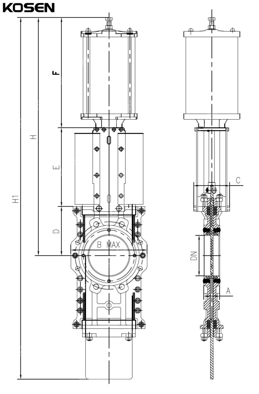 Through Conduit Knife Gate Valve Structural Diagram