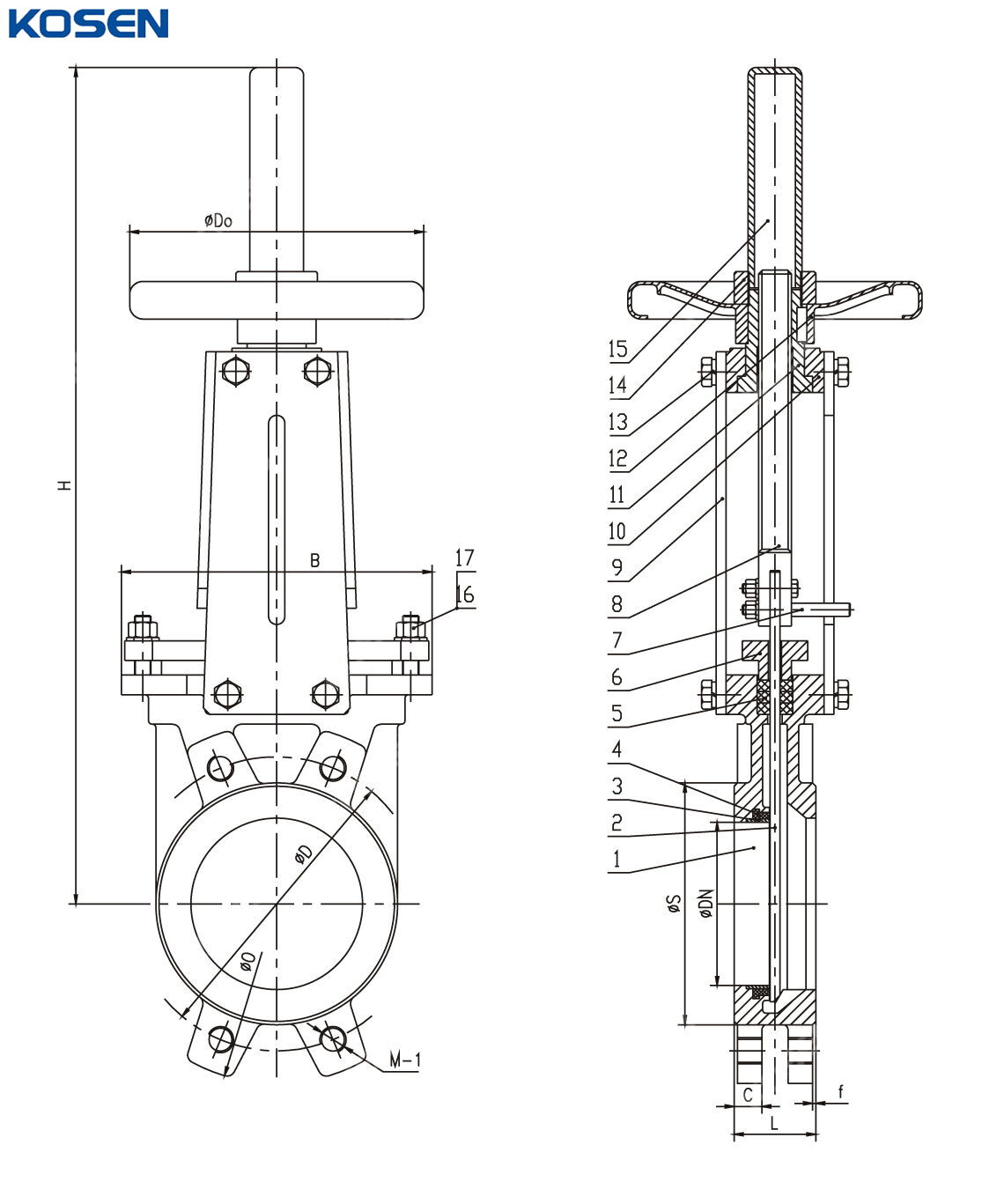 ASTM A216 WCB Knife Gate Valve Structural Diagram