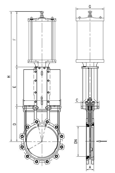 ASTM A351 CF8M Knife Gate Valve Structural Diagram