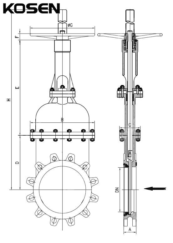 Bonneted Knife Gate Valve Structural Diagram