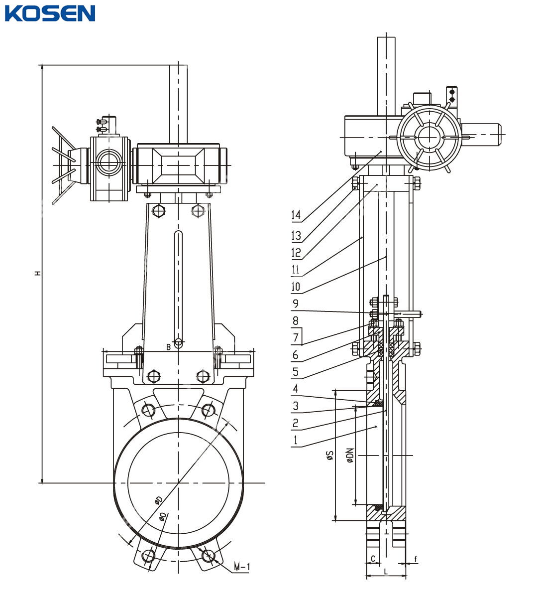 Electric Actuated Knife Gate Valve Structural Diagram