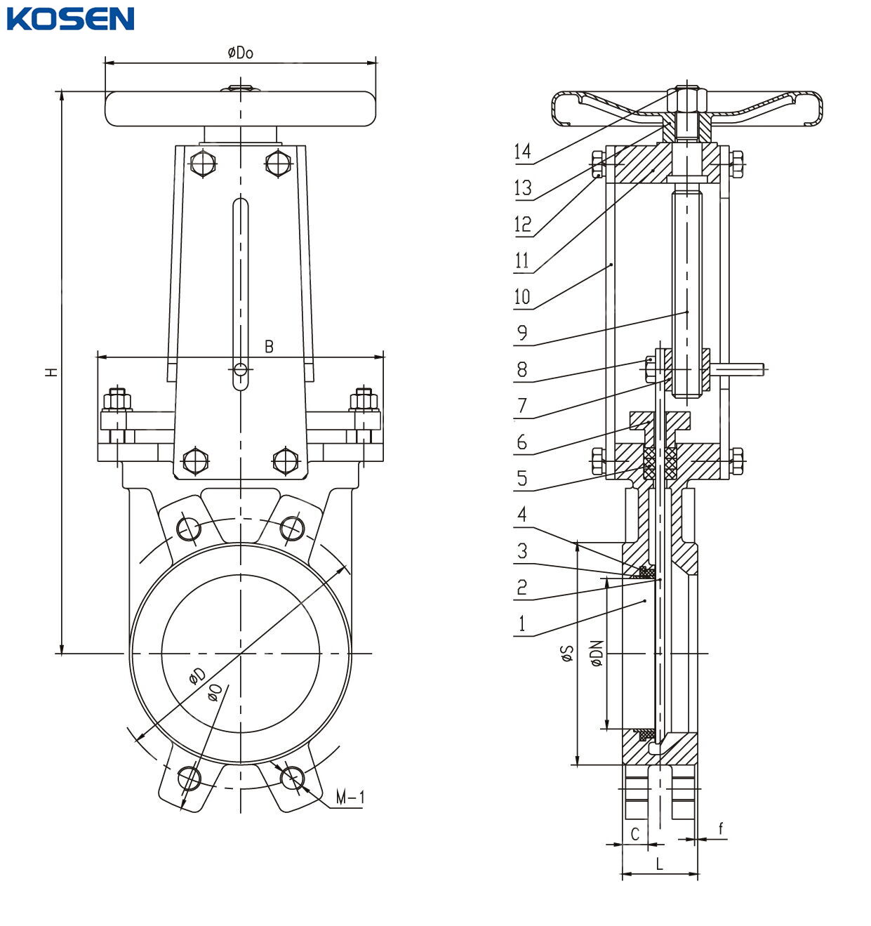 Non-rising Stem Knife Gate Valve Structural Diagram