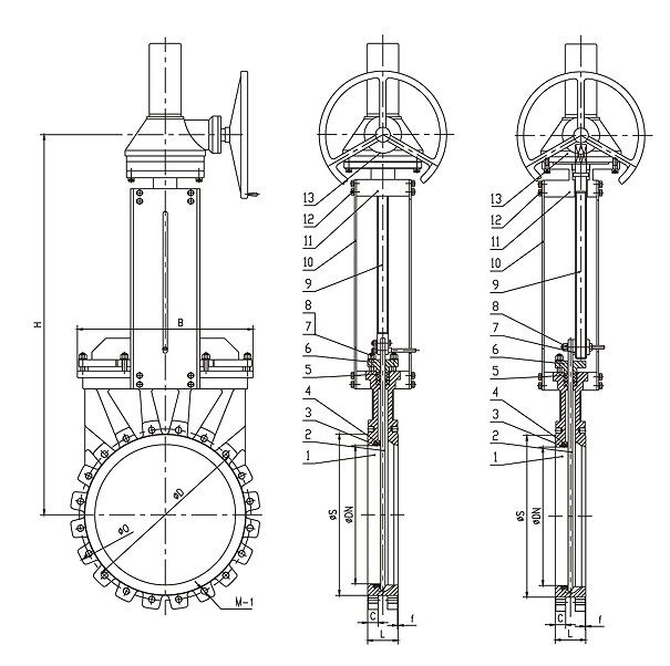 Non-rising Stem Unidirectional Knife Gate Valve Structural Diagram