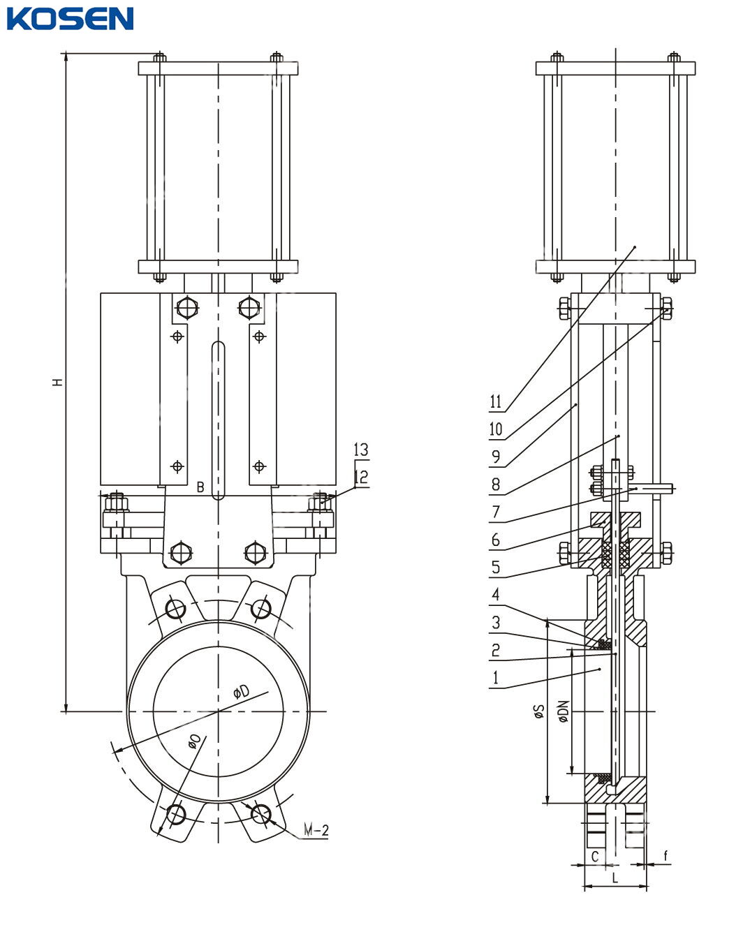 Pneumatic Knife Gate Valve Structural Diagram