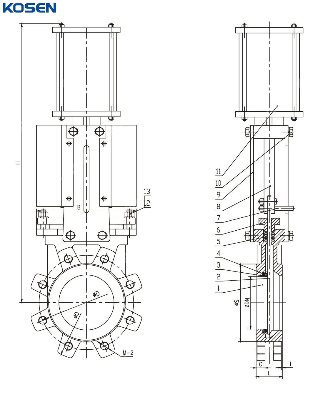 Pneumatic Knife Gate Valve Structural Diagram