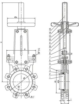 Structural Diagram of ASTM A216 WCB Knife Gate Valve, Rising Stem