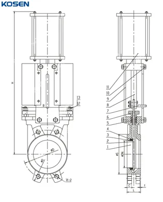 Pneumatic Knife Gate Valve Structural Diagram