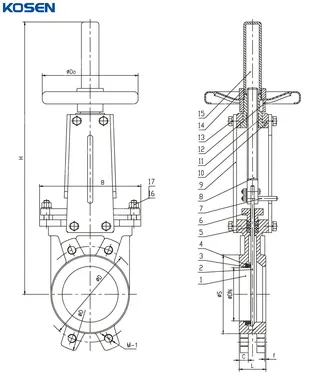 Rising Stem Knife Gate Valve Structural Diagram