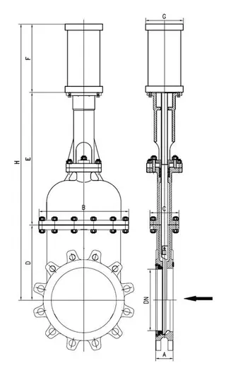Bolted Bonnet Unidirectional Knife Gate Valve Structural Diagram
