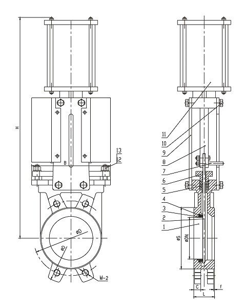 Stainless Steel Knife Gate Valve Structural Diagram
