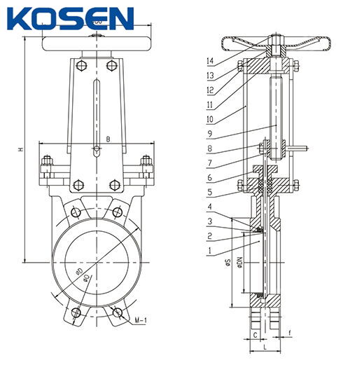 Unidirectional Knife Gate Valve Structural Diagram