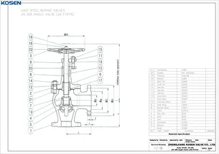 JIS F7475 Angle Globe Valve Technical Drawing