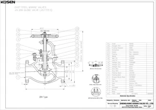 JIS F7313 Marine Globe Valve Technical Drawing