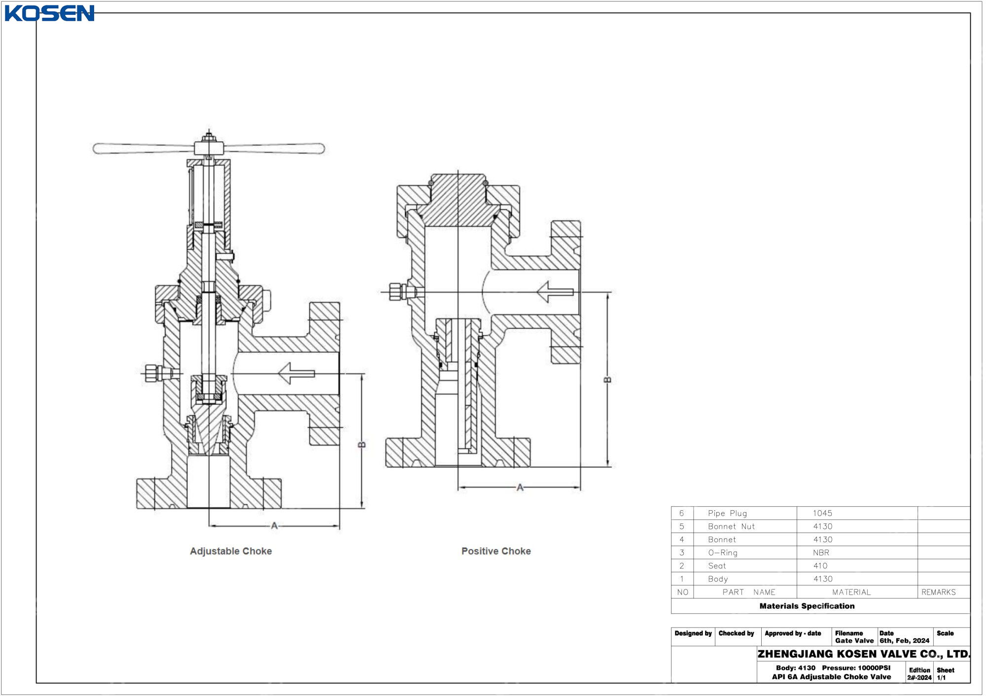 Adjustable Choke Valve Technical Drawing