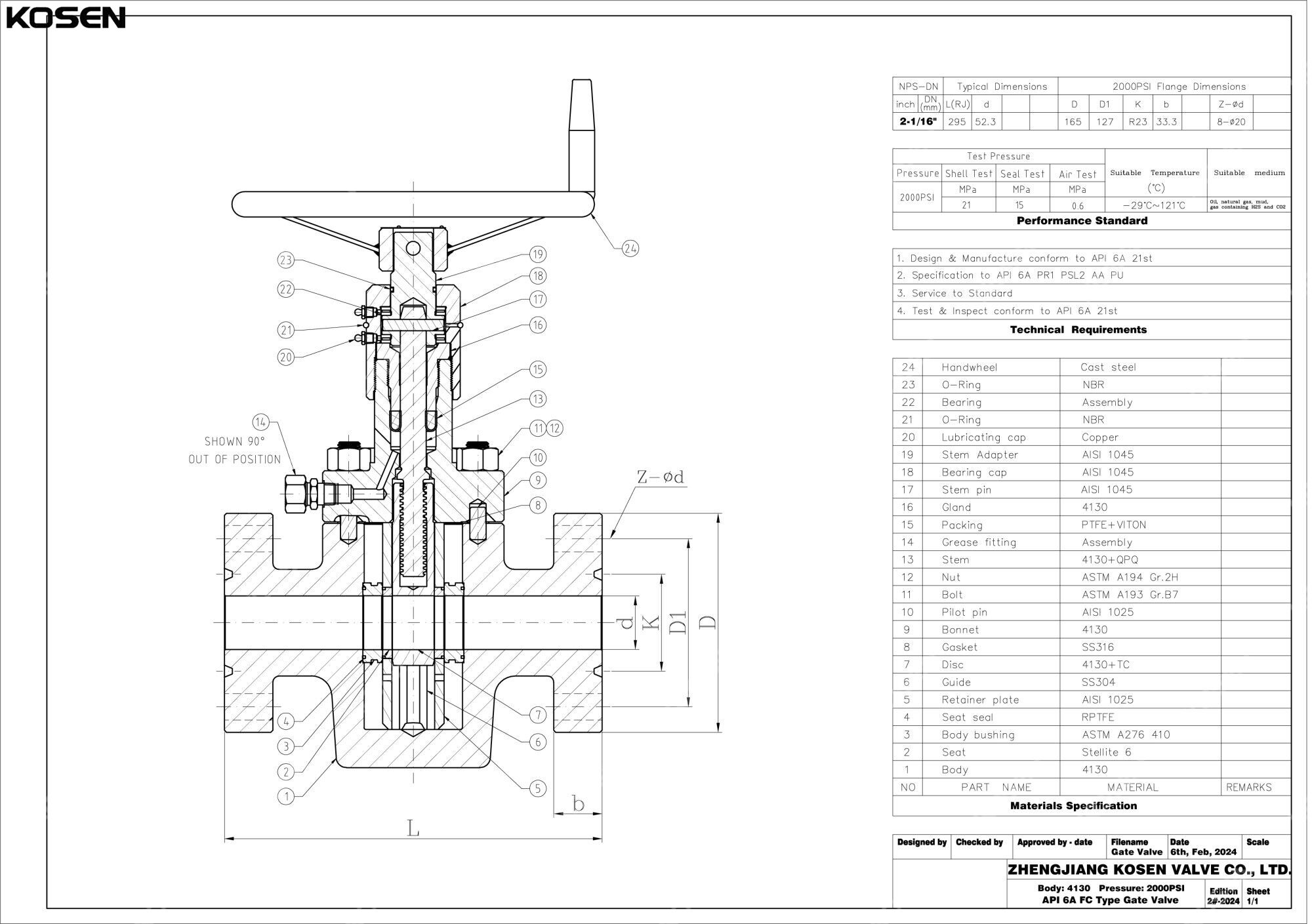 API 6A FC Type Slab Gate Valve Technical Drawing