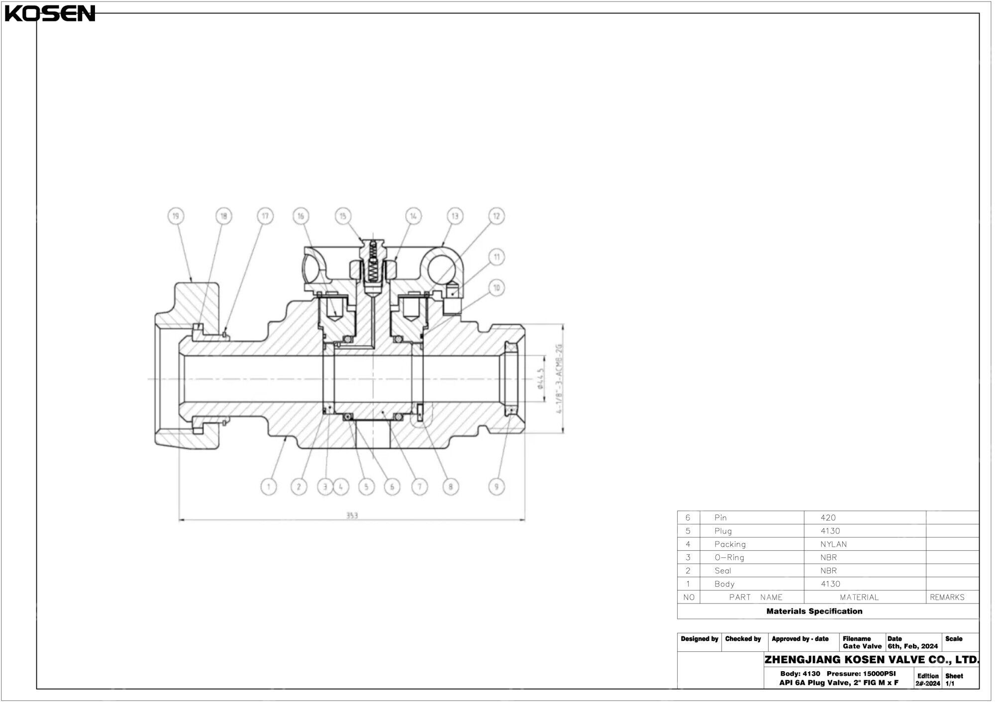 API 6A Plug Valve Technical Drawing