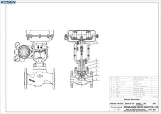 Pneumatic Globe Control Valve Technical Drawing