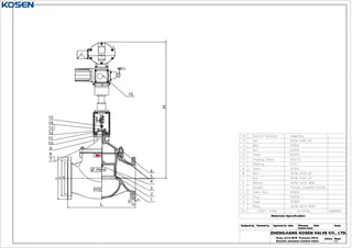 Electric Actuator Control Valve Technical Drawing