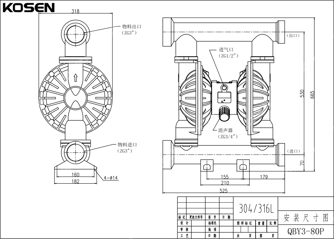 Stainless Steel Diaphragm Pump Technical Drawing