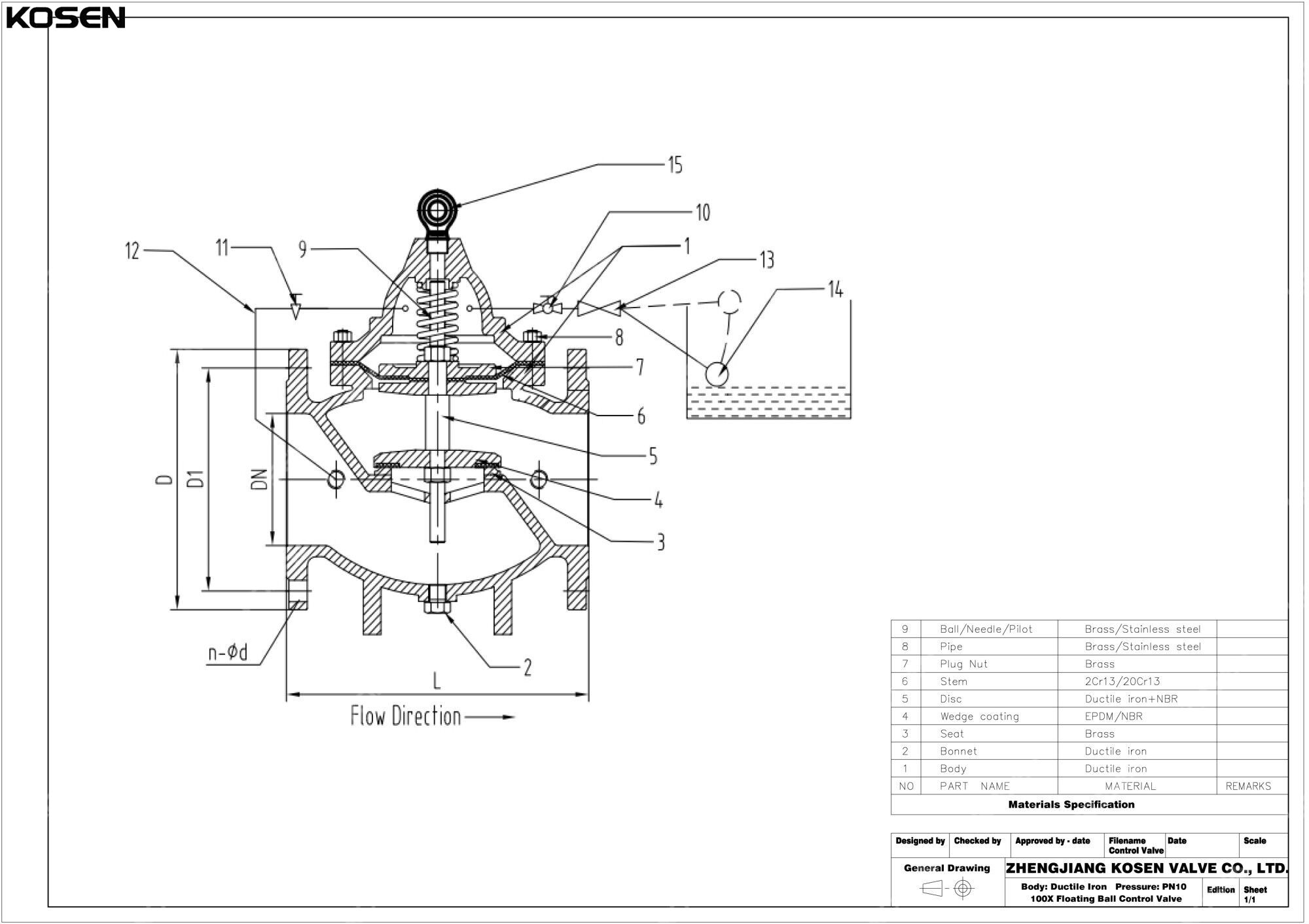Floating Ball Control Valve Technical Drawing