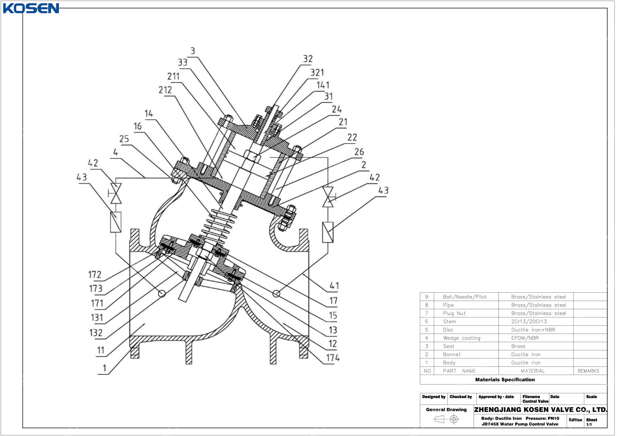Water Pump Control Valve Technical Drawing