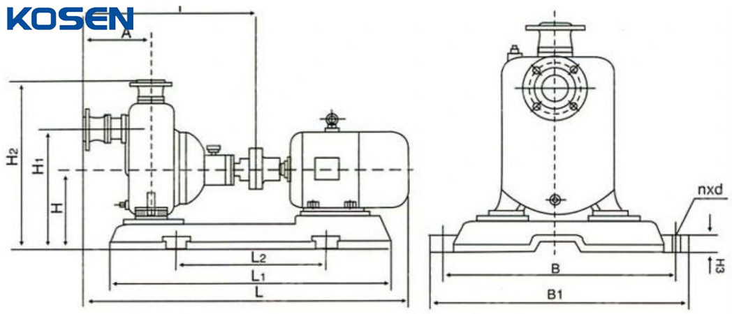 Self-priming Sewage Pump Technical Drawing