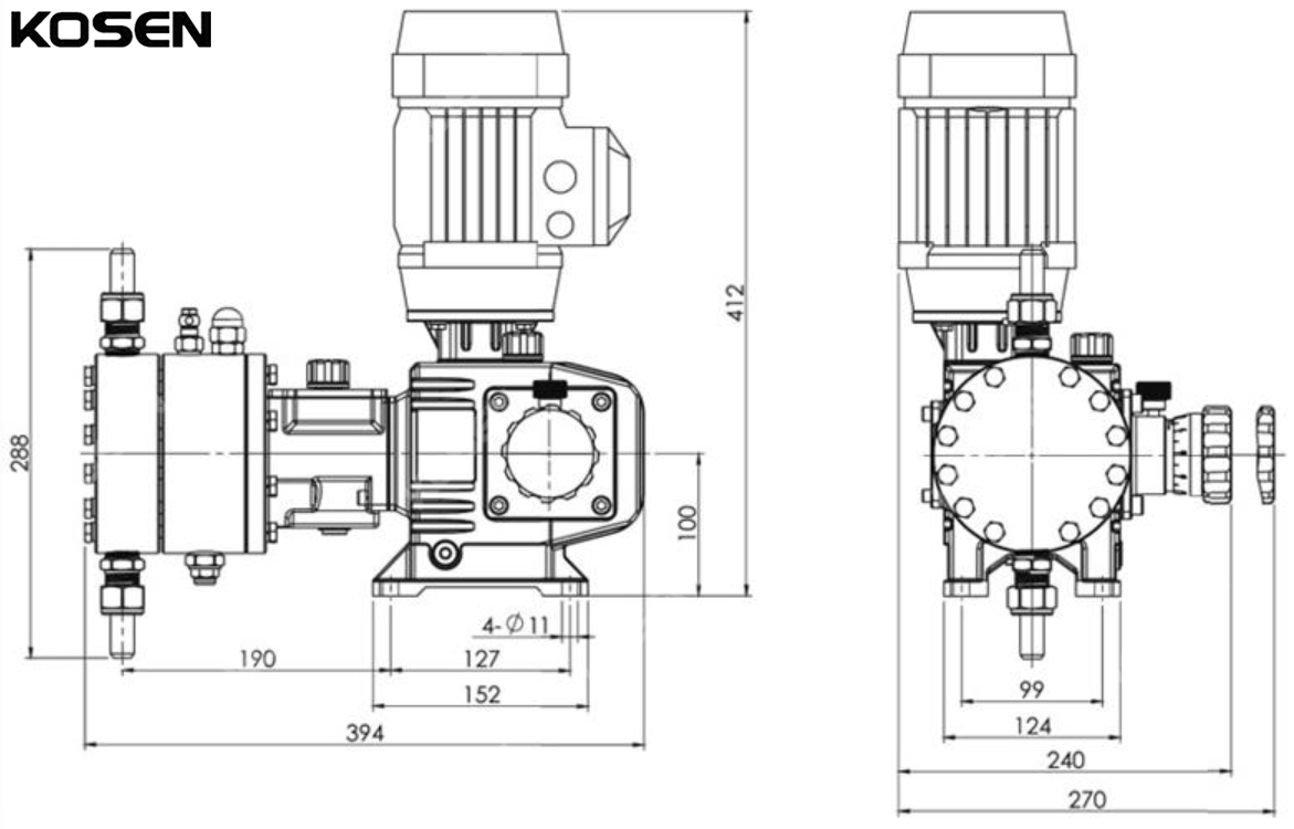 Hydraulic Diaphragm Metering Pump Technical Drawing