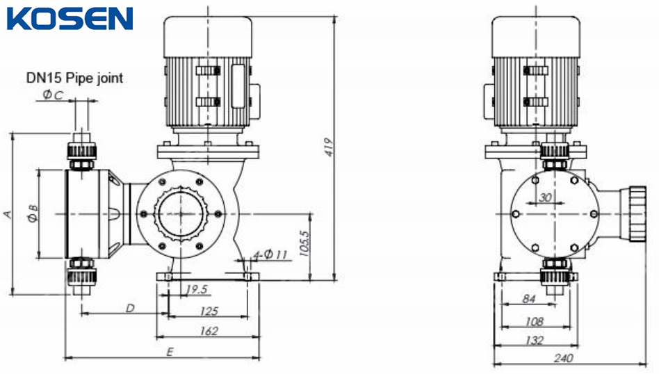 Mechanical Diaphragm Dosing Metering Pump Technical Drawing