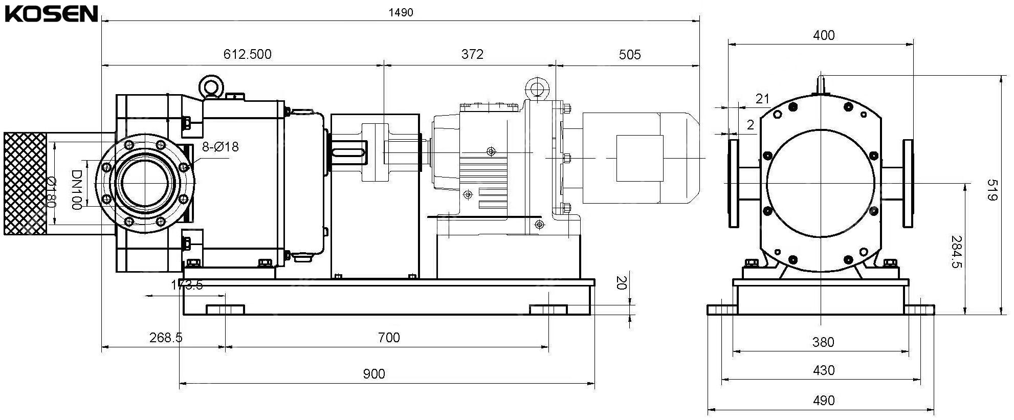 Rotary Lobe Pump Technical Drawing